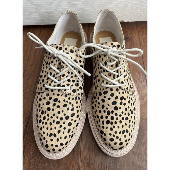 DOLCE VITA Martie Lace-Up Leopard Print Calf Hair Lug Sole Oxford Shoes Sz 11 - Picture 2 of 10